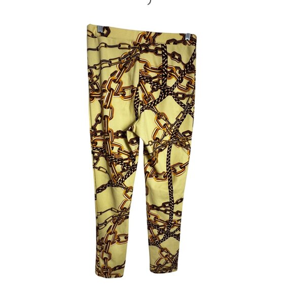 Chain Print Yellow Cropped Jacket &‎ Leggings Set XL Stretch Sexy Hip Hop Club - Picture 6 of 10